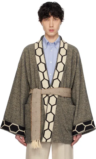 Valentino Brown & Beige Tweed Embroideries Cardigan In R9y Marrone/ Ocra