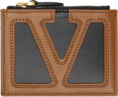 Valentino Garavani Brown & Black Viva Superstar Nappa Leather Card Holder