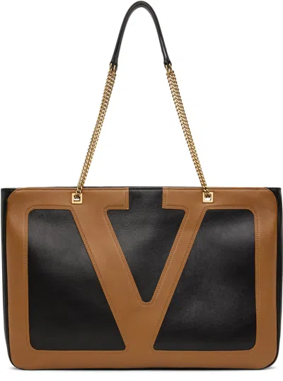 VALENTINO GARAVANI BROWN & BLACK VIVA SUPERSTAR NAPPA LEATHER SHOPPING TOTE