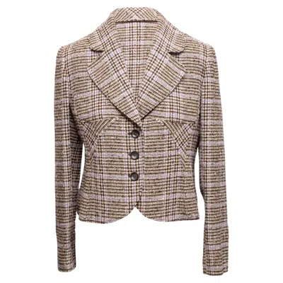Pre-owned Valentino Brown & Purple  Wool Glen Plaid Blazer Size Us 12
