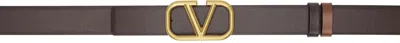 Valentino Garavani Brown & Tan Vlogo Signature Reversible Belt In Fondant-selleria
