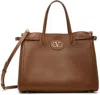 Valentino Brown Antibes Medium Calfskin Shopping Tote In N58 Tobacco