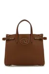 Valentino Garavani  Tobacco Leather Small Antibes Tote Bag In Brown