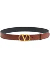 Valentino Garavani Vlogo Signature Belt In Shiny Calfskin 30 Mm Woman Deep Caramel 100 In Brown