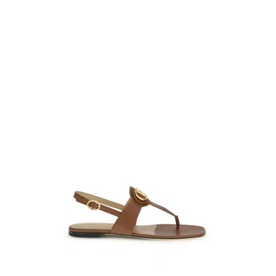 VALENTINO GARAVANI BROWN CALF LEATHER BOS TAURUS FLAT SANDALS