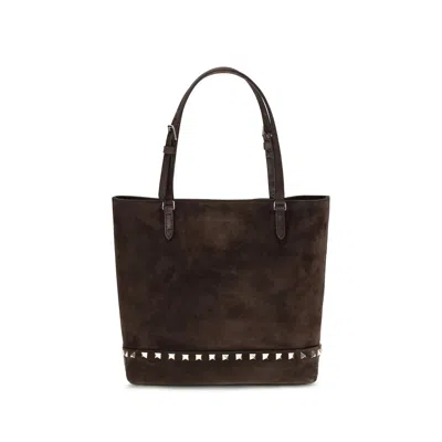 Valentino Garavani Brown Calf Leather Bos Taurus Shoulder Bag In Blue