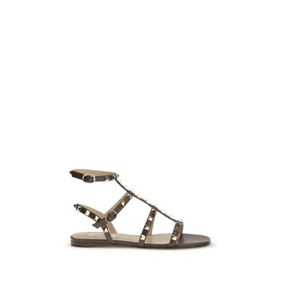Valentino Garavani Brown Calf Leather Bos Taurus Strap-on Sandals