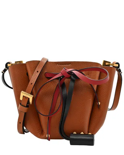 Valentino Garavani Valentino Brown Calfskin Leather Grainy Vlogo Bucket Bag (authentic Pre-loved)
