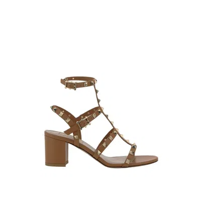 Valentino Garavani Brown Calfskin Platform Sandals In Multi