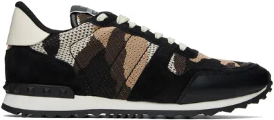 Valentino Garavani Camouflage Rockrunner Low-top Sneakers In Black