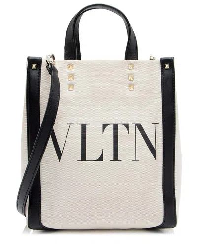 Valentino Garavani Valentino Brown Canvas Rockstud Vltn Grande Plage N/s Mini Tote (authentic  Pre-loved)