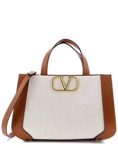 Valentino Garavani Valentino Brown Canvas Vlogo Shopper Tote Small (authentic Pre-loved)