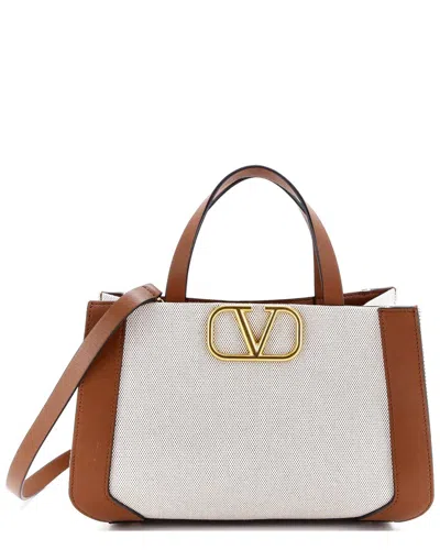 Valentino Garavani Valentino Brown Canvas Vlogo Shopper Tote Small (authentic Pre-loved)
