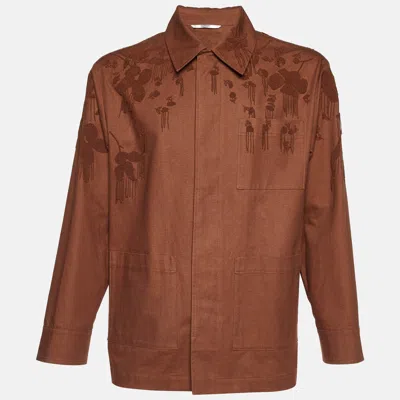Pre-owned Valentino Brown Cotton Bead Embellished Blouson Jacket S
