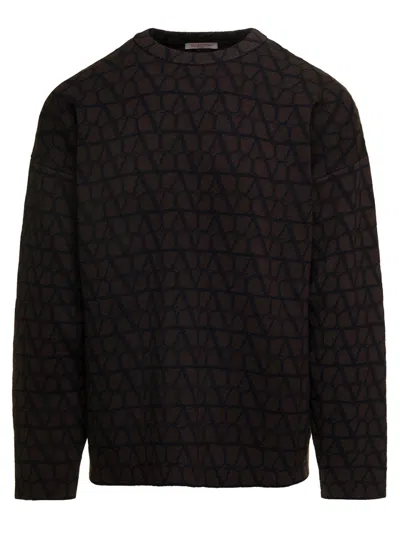 VALENTINO BROWN CREWNECK PRINTED SWEATER