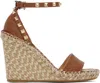 Valentino Rockstud 105 Textured-leather Espadrille Wedge Sandals In 48l Selleria/natural
