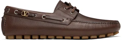 Valentino Garavani Fastaway Driver Loafers Metal Eyelets In Brown
