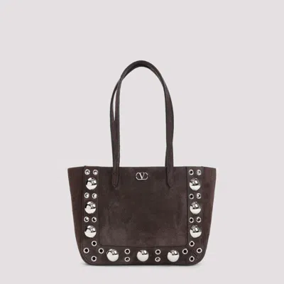 VALENTINO GARAVANI BROWN EYELET-DETAILING TOTE