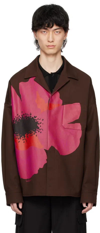 Valentino Brown Flower Jacket In Tabacco/pink Pp
