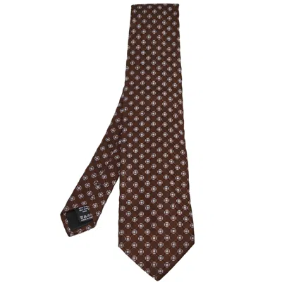 Pre-owned Valentino Garavani Brown Geometric Motif Jacquard Silk Tie