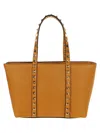 Valentino Garavani Valentino Brown Grained Calfskin Small Rockstud Shopping Bag