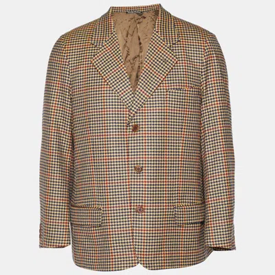 Pre-owned Valentino Brown Houndstooth Tailored Blazer L