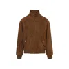 Valentino Ribbed Lambskin Suede Leather Jacket With Stand-up Collar In Brown