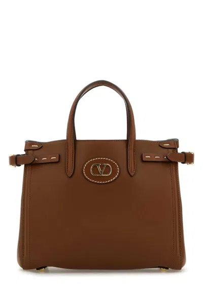 VALENTINO GARAVANI BROWN LEATHER ANTIBES SHOPPING BAG