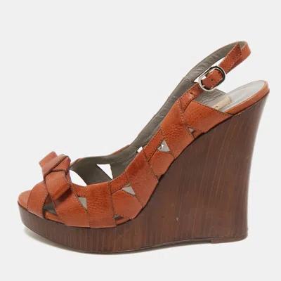 Pre-owned Valentino Garavani Brown Leather Bow Wedge Sandals Size 39