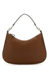 Valentino Brown Leather Hobo Rockstud Shoulder Bag In Tobacco