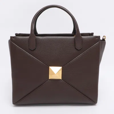 Pre-owned Valentino Garavani Brown Leather Medium One Stud Tote