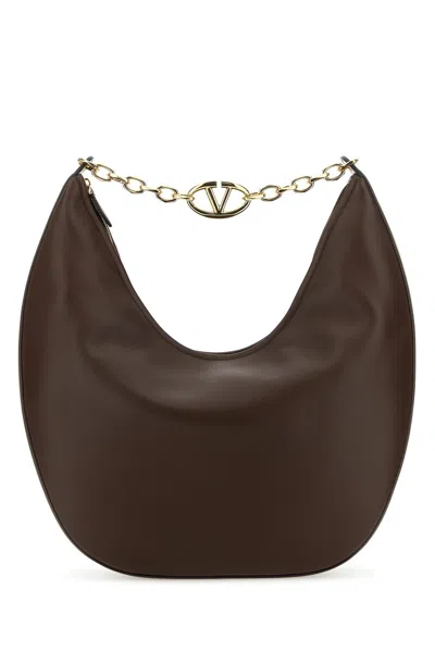 Valentino Garavani Brown Leather Medium Vlogo Moon Shoulder Bag