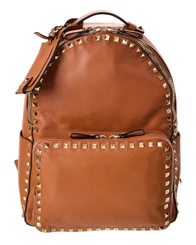 Valentino Garavani Valentino Brown Leather Rockstud Backpack (authentic )