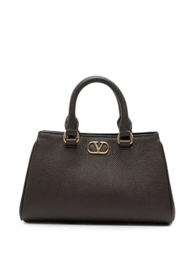 Valentino Garavani Brown Leather Tote Bag With V Signature Logo