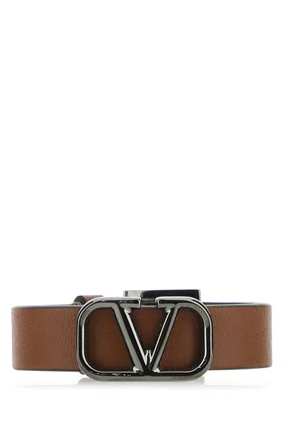 Valentino Garavani Brown Leather Vlogo Bracelet In Hg5