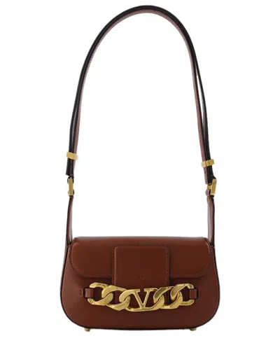 VALENTINO GARAVANI VALENTINO BROWN LEATHER VLOGO CHAIN SMALL SHOULDER BAG