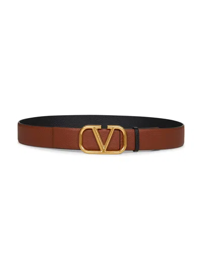 Valentino Garavani Brown Leather Vlogo Signature Reversible Belt