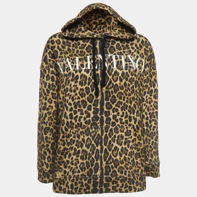 Pre-owned Valentino Brown Leopard Print Cotton Oversized Hoodie Xs