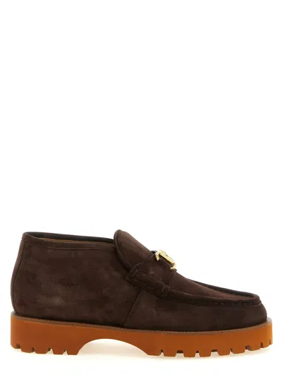 Valentino Garavani Vlogo Signature Suede Penny Loafers In Brown
