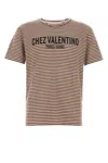 Valentino Striped Cotton T-shirt With Chez Print In Brown