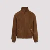 Valentino Ribbed Lambskin Suede Leather Jacket With Stand-up Collar In Brown
