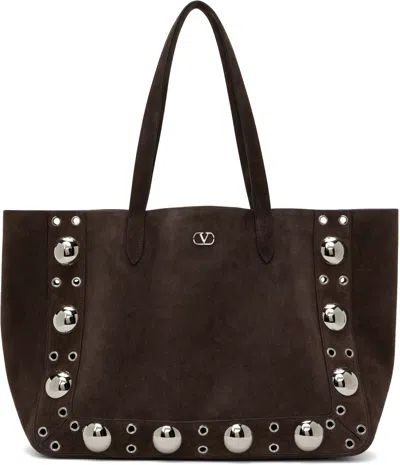 Valentino Garavani Brown Medium Nellcôte Suede Shopping Tote