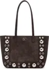 Valentino Studded Suede Double Handles Shoulder Bag In Brown