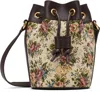Valentino Brown Mini Vlogo Signature Drawstring Floral Bag