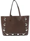 Valentino Medium Leather Tote With Eyelet And Studs In Brown