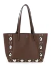 Valentino Medium Leather Tote With Eyelet And Studs In Brown