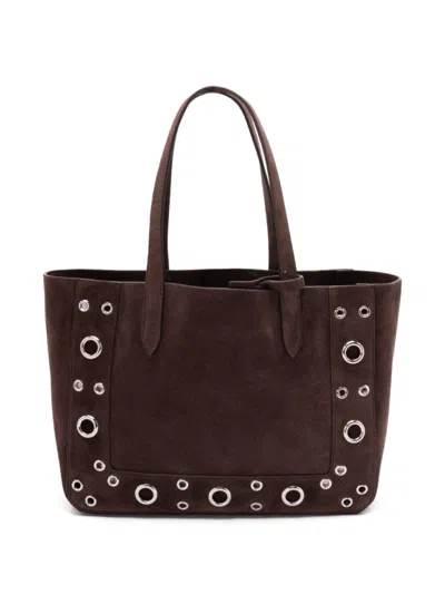 Valentino Garavani Luxe Suede Tote Bag With Metal Eyelets In Orange