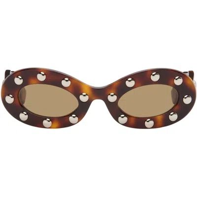 Valentino Brown Oval Sunglasses In Metallic