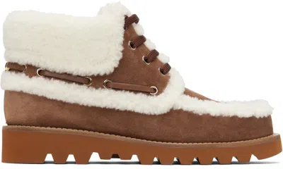 Valentino Garavani Palm Avenue Ankle Boot In Split-grain Leather And Wool 25mm Woman Tobacco/natural In Brown