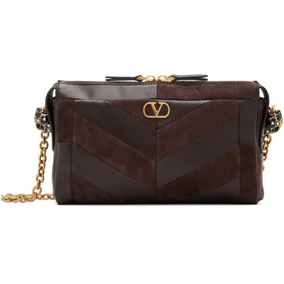 Valentino Garavani Brown Panthea Small Shoulder Chevron Pattern Bag